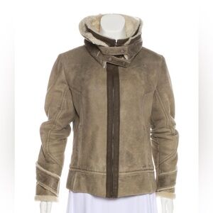 Porsche Design Taupe Leather Shearling Jacket L